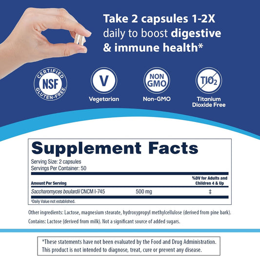 Florastor daily Probiotics for Digestive & Immune Health supplement cell growth 100 capsules
