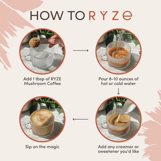 RYZE Mushroom Coffee Organic | Adaptogenic Blend | 30 Servings | Smooth Energy & Immunity
