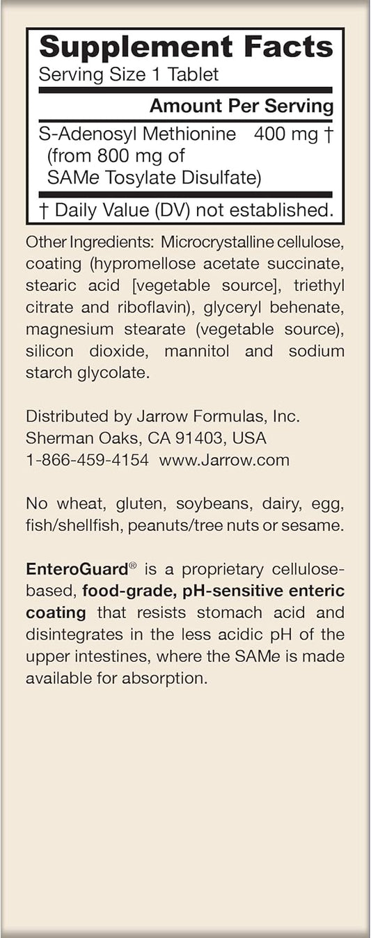 Jarrow Formulas SAMe 400 mg, Supports Joint Health, Liver Function, Brain Metabolism, 60 Tablets