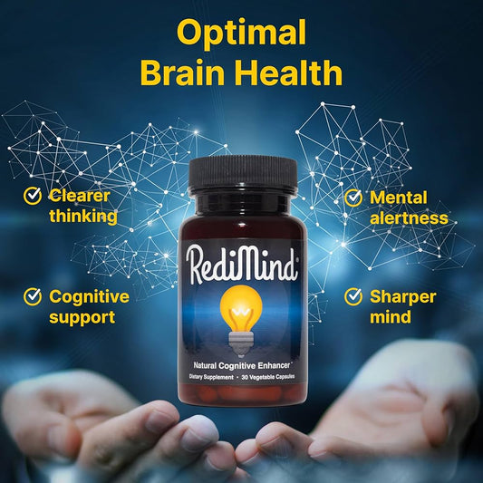 Redimind Natural Cognitive Enhancement Supplement Capsules - Natural Brain Booster & Memory Support (Vegan, 60 Capsules)