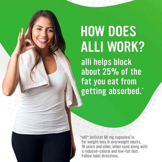 Alli Weight Loss Diet Pills, Orlistat 60 mg Capsules, Non Prescription Weight Loss Aid, 120 Count