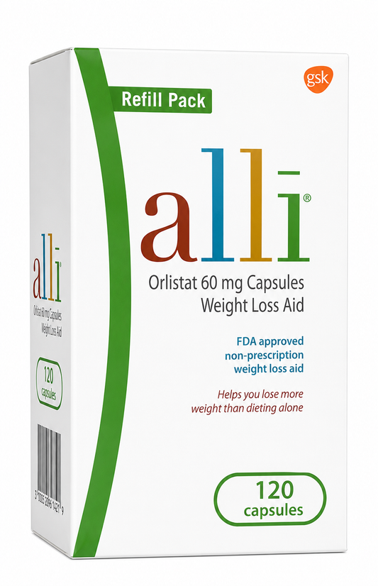 Alli Weight Loss Diet Pills, Orlistat 60 mg Capsules, Non Prescription Weight Loss Aid, 120 Count